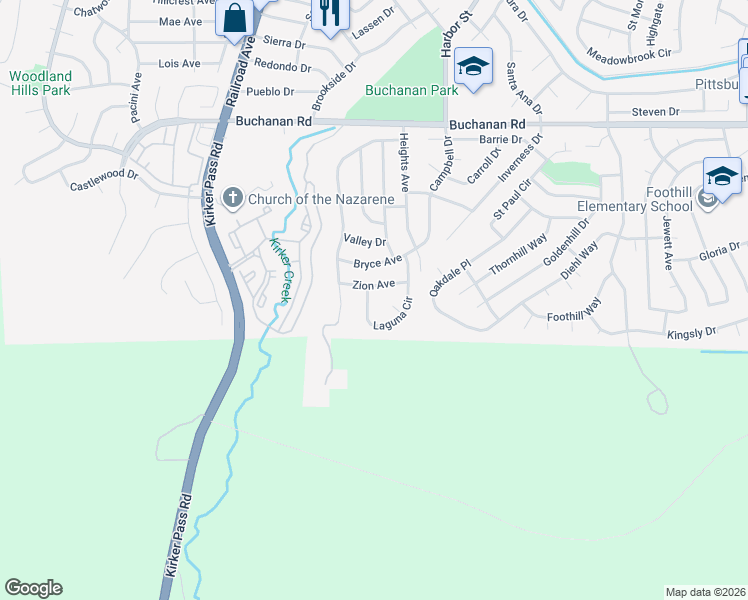 map of restaurants, bars, coffee shops, grocery stores, and more near 18 Laguna Circle in Pittsburg