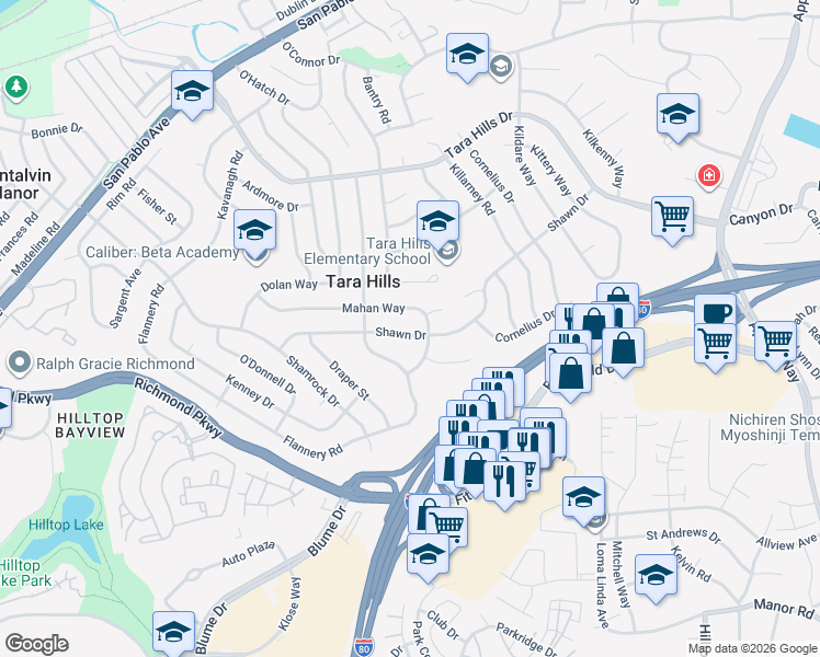 map of restaurants, bars, coffee shops, grocery stores, and more near 2409 Shawn Drive in San Pablo