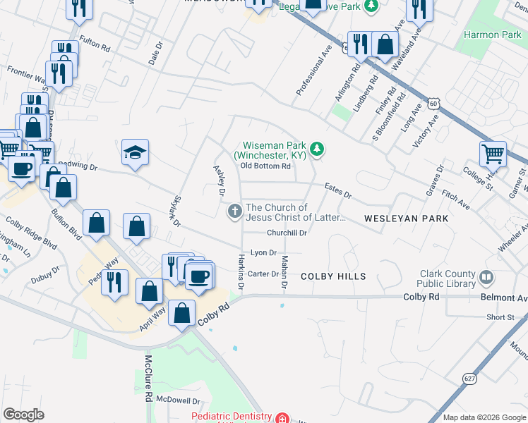 map of restaurants, bars, coffee shops, grocery stores, and more near 244 Holiday Road in Winchester