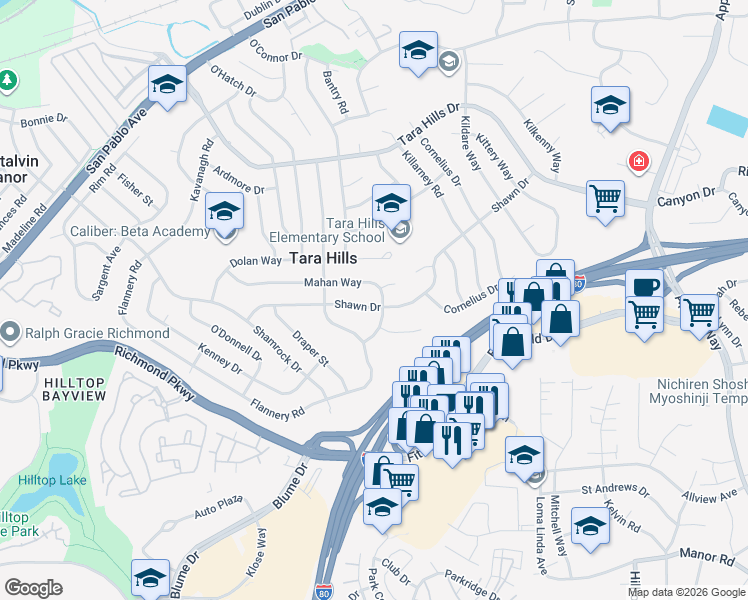 map of restaurants, bars, coffee shops, grocery stores, and more near 2409 Shawn Drive in San Pablo