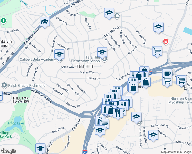 map of restaurants, bars, coffee shops, grocery stores, and more near 2409 Shawn Drive in San Pablo