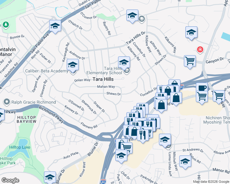 map of restaurants, bars, coffee shops, grocery stores, and more near 2409 Shawn Drive in San Pablo