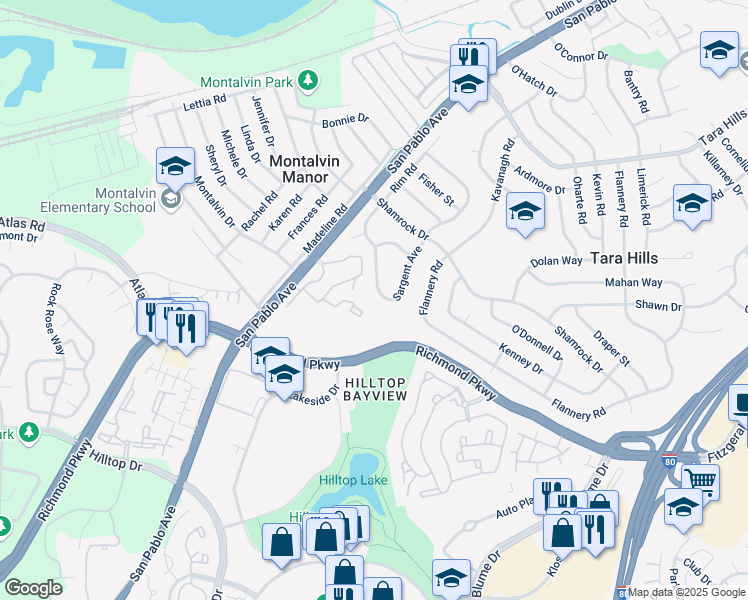 map of restaurants, bars, coffee shops, grocery stores, and more near 2776 Sargent Avenue in San Pablo