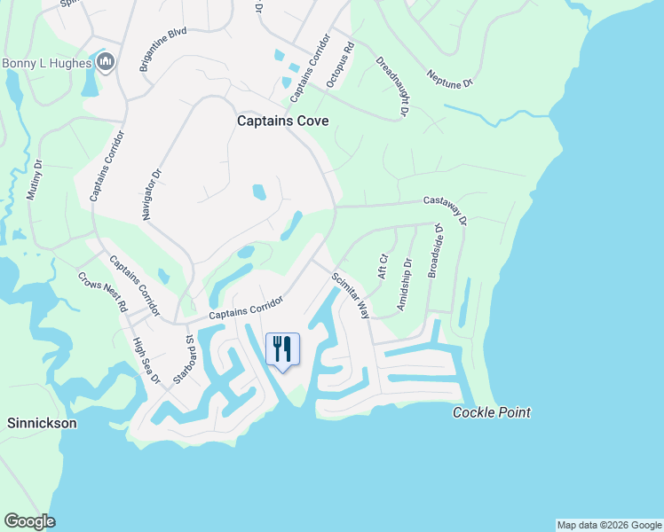 map of restaurants, bars, coffee shops, grocery stores, and more near 3171 Scimitar Way in Greenbackville