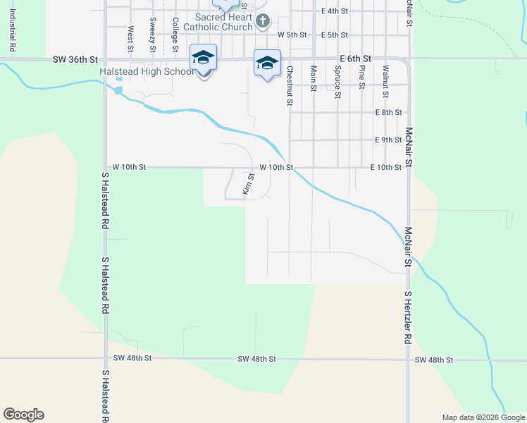 map of restaurants, bars, coffee shops, grocery stores, and more near 1203 Redbud Ct in Halstead