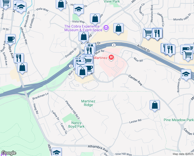 map of restaurants, bars, coffee shops, grocery stores, and more near 817 Center Avenue in Martinez