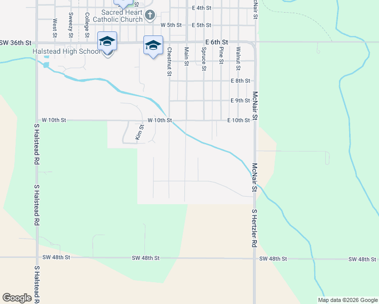 map of restaurants, bars, coffee shops, grocery stores, and more near 1205 Stutzman Circle in Halstead