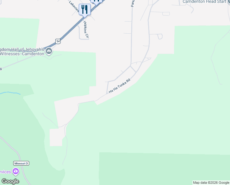 map of restaurants, bars, coffee shops, grocery stores, and more near 1088 Ha Ha Tonka Road in Camdenton