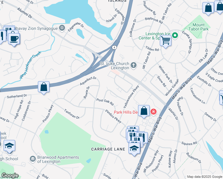 map of restaurants, bars, coffee shops, grocery stores, and more near 1335 Leaning Tree Lane in Lexington
