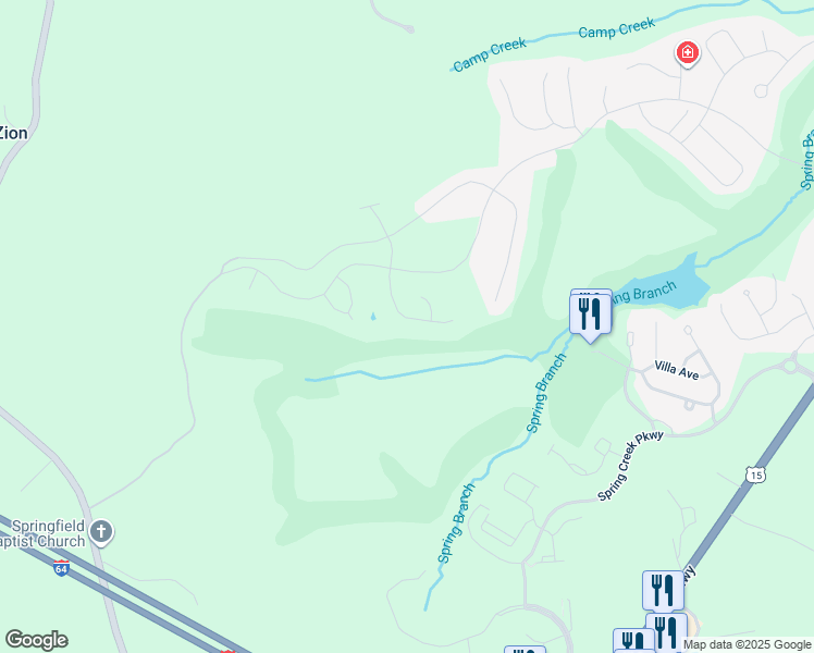 map of restaurants, bars, coffee shops, grocery stores, and more near 128 Red Pine Drive in Zion Crossroads