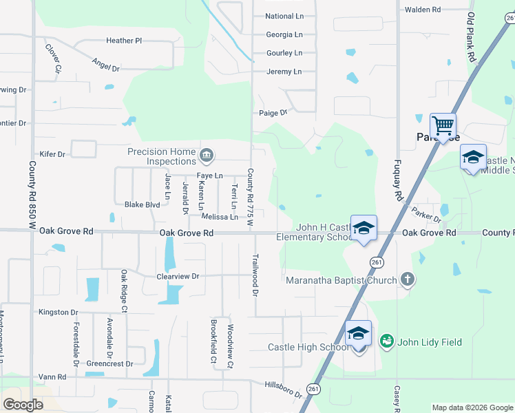 map of restaurants, bars, coffee shops, grocery stores, and more near 2944 County Road 775 West in Newburgh