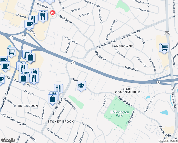 map of restaurants, bars, coffee shops, grocery stores, and more near 313 Hightower Rd in Lexington