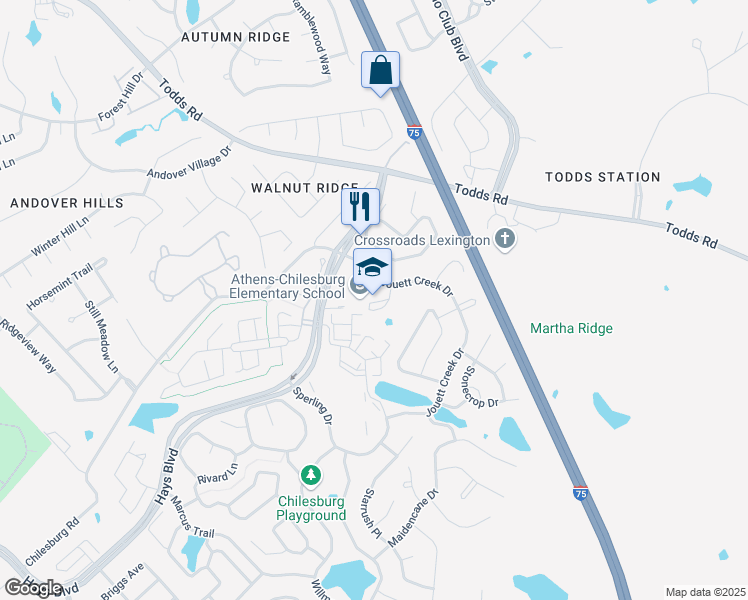 map of restaurants, bars, coffee shops, grocery stores, and more near 930 Jouett Creek Drive in Lexington