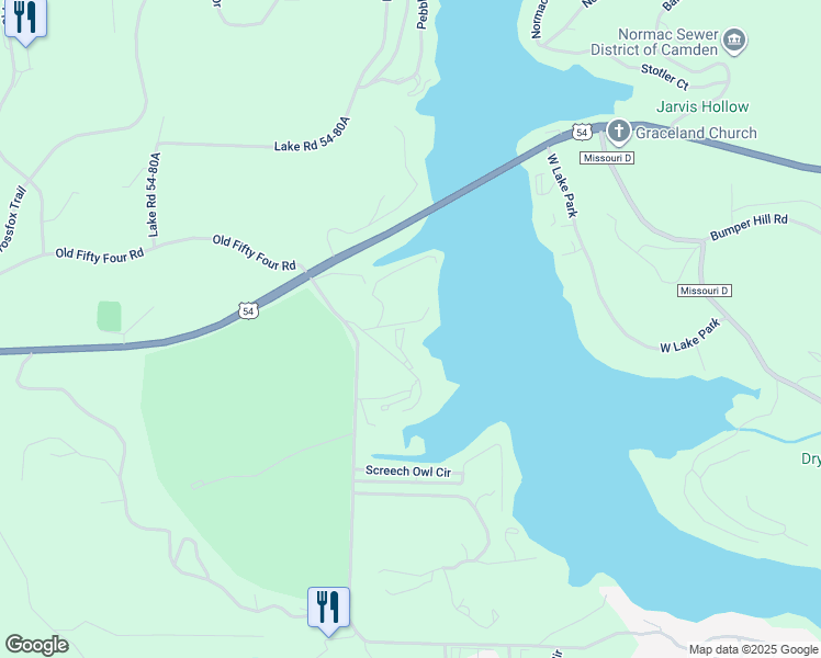 map of restaurants, bars, coffee shops, grocery stores, and more near 241 Cedar Glen Court in Camdenton