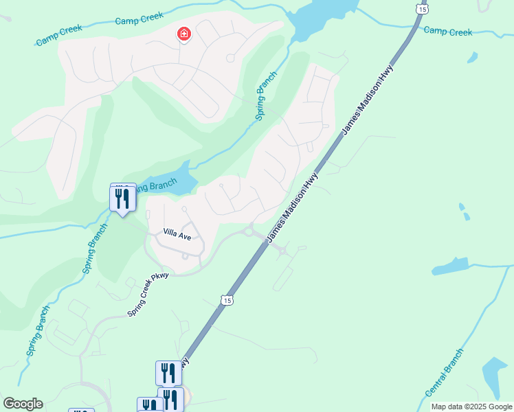 map of restaurants, bars, coffee shops, grocery stores, and more near 15 Whispering Woods Place in Zion Crossroads