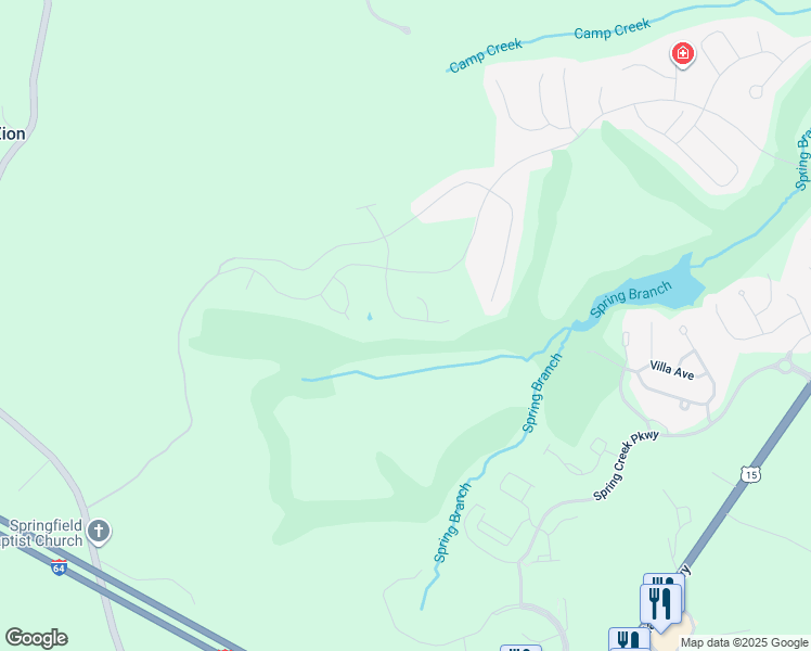 map of restaurants, bars, coffee shops, grocery stores, and more near 128 Red Pine Drive in Zion Crossroads