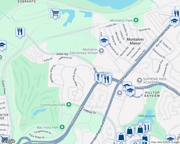 map of restaurants, bars, coffee shops, grocery stores, and more near 725 Monarch Court in Richmond