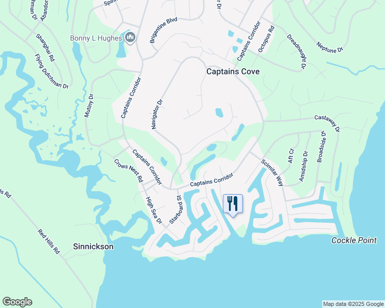map of restaurants, bars, coffee shops, grocery stores, and more near 3193 Meridian Drive in Greenbackville