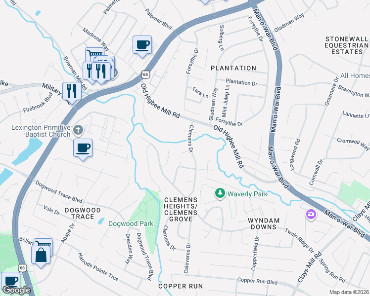 map of restaurants, bars, coffee shops, grocery stores, and more near 2005 Clemens Court in Lexington
