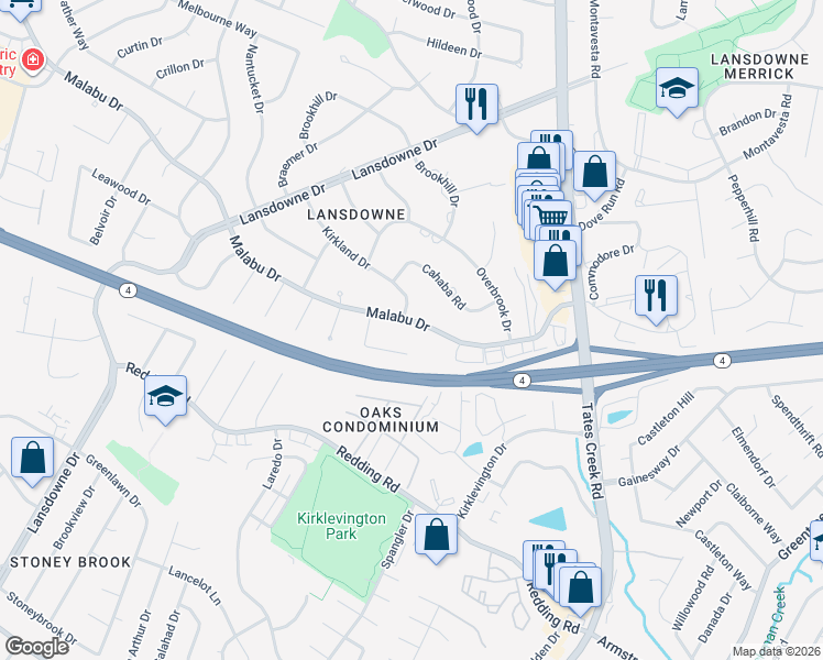 map of restaurants, bars, coffee shops, grocery stores, and more near 804 Malabu Drive in Lexington