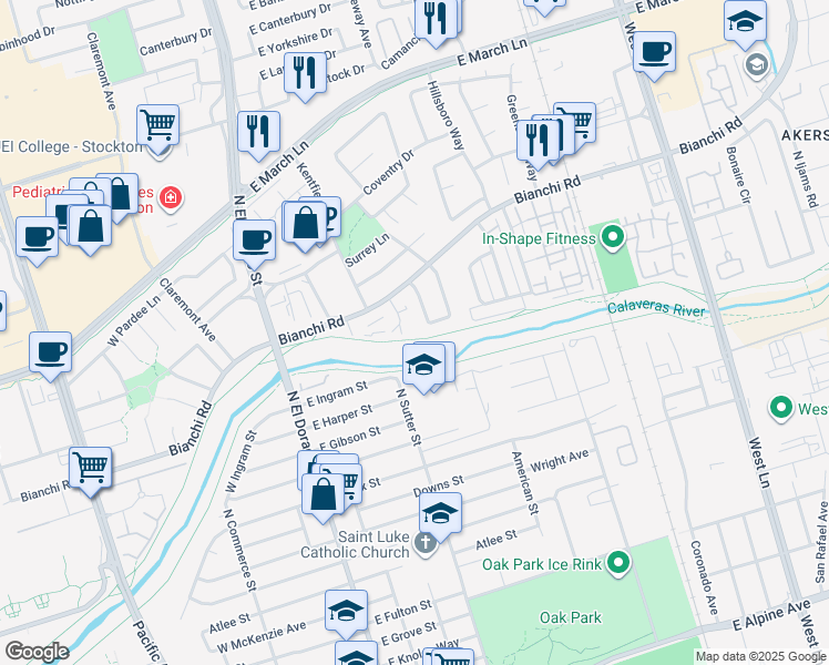 map of restaurants, bars, coffee shops, grocery stores, and more near 4452 Cotton Court in Stockton