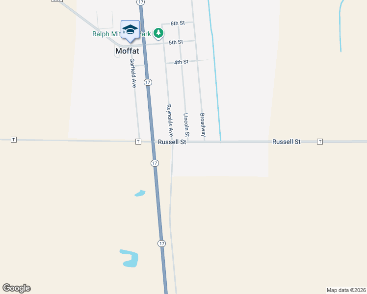 map of restaurants, bars, coffee shops, grocery stores, and more near County Road T in Moffat