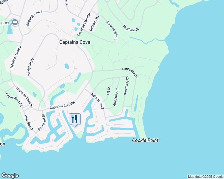 map of restaurants, bars, coffee shops, grocery stores, and more near Aft Court in Captains Cove