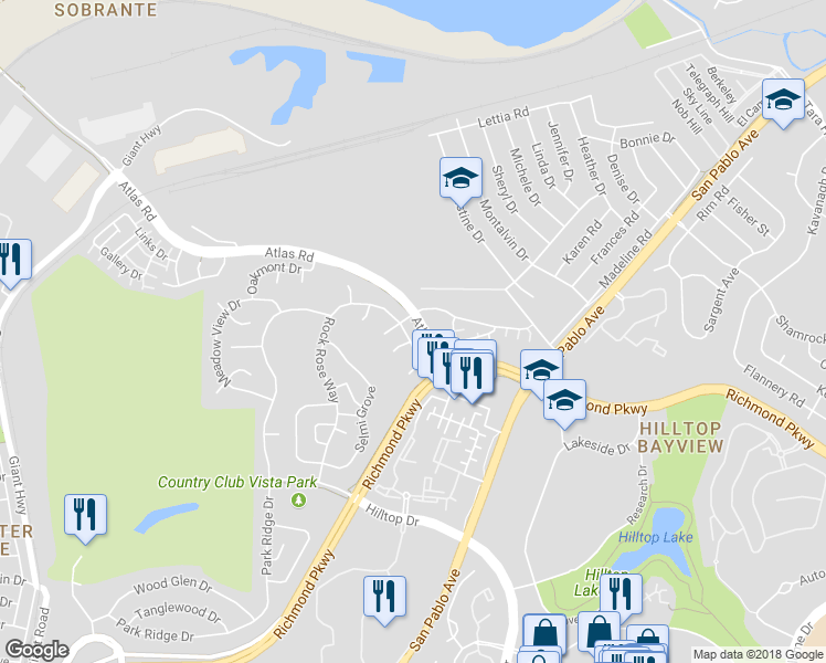 map of restaurants, bars, coffee shops, grocery stores, and more near 728 Rock Rose Way in Richmond