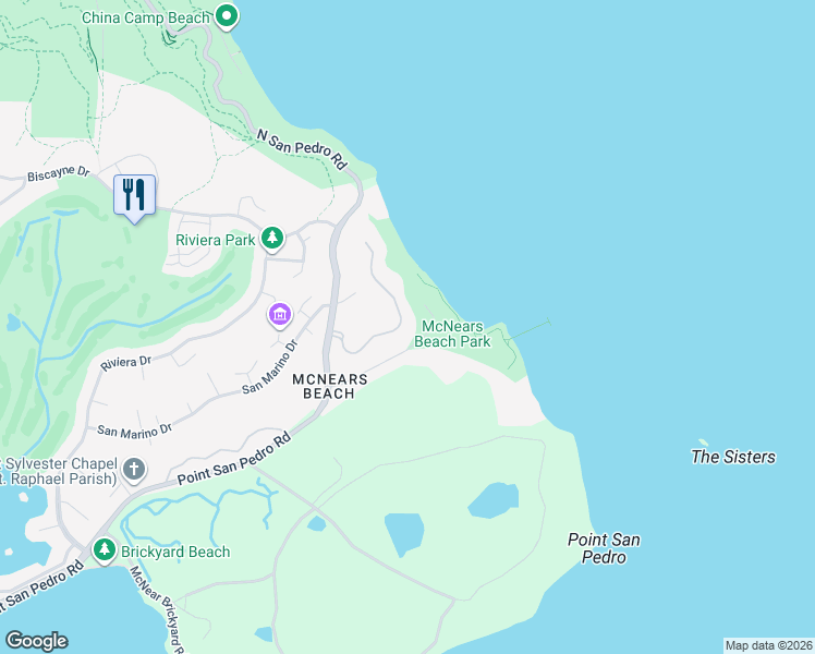 map of restaurants, bars, coffee shops, grocery stores, and more near 32 Marin Bay Park Court in San Rafael