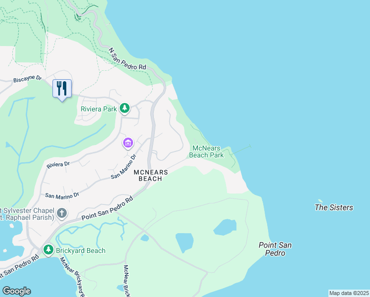 map of restaurants, bars, coffee shops, grocery stores, and more near 32 Marin Bay Park Court in San Rafael