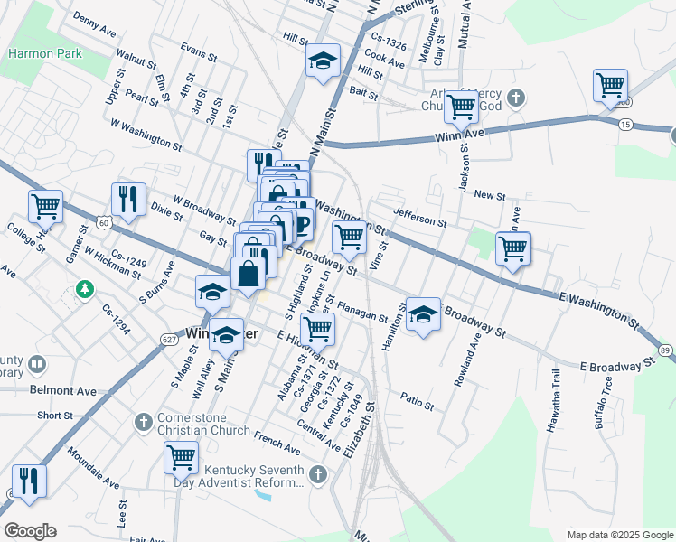 map of restaurants, bars, coffee shops, grocery stores, and more near 19 Buckner Street in Winchester