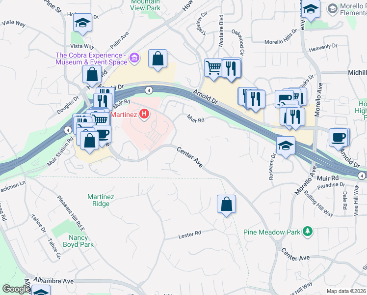 map of restaurants, bars, coffee shops, grocery stores, and more near 954 Center Avenue in Martinez