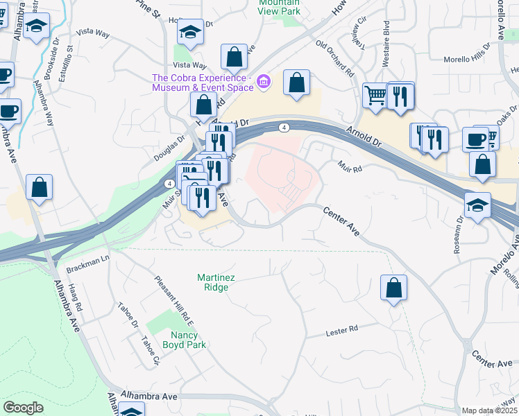 map of restaurants, bars, coffee shops, grocery stores, and more near 793 Center Avenue in Martinez