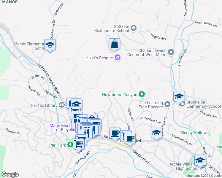 map of restaurants, bars, coffee shops, grocery stores, and more near 111 Chester Avenue in Fairfax