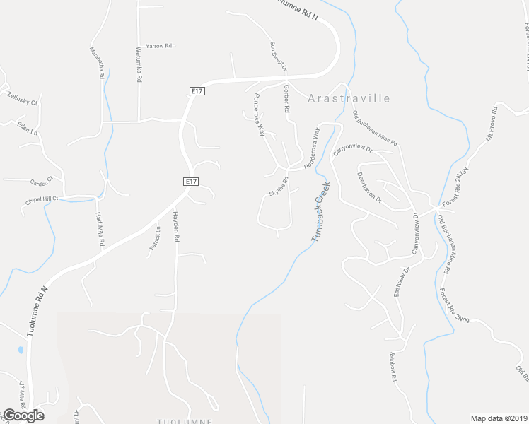 map of restaurants, bars, coffee shops, grocery stores, and more near 20461 Skyline Road in Tuolumne