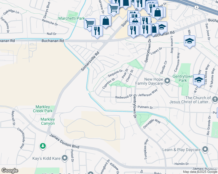 map of restaurants, bars, coffee shops, grocery stores, and more near in Antioch