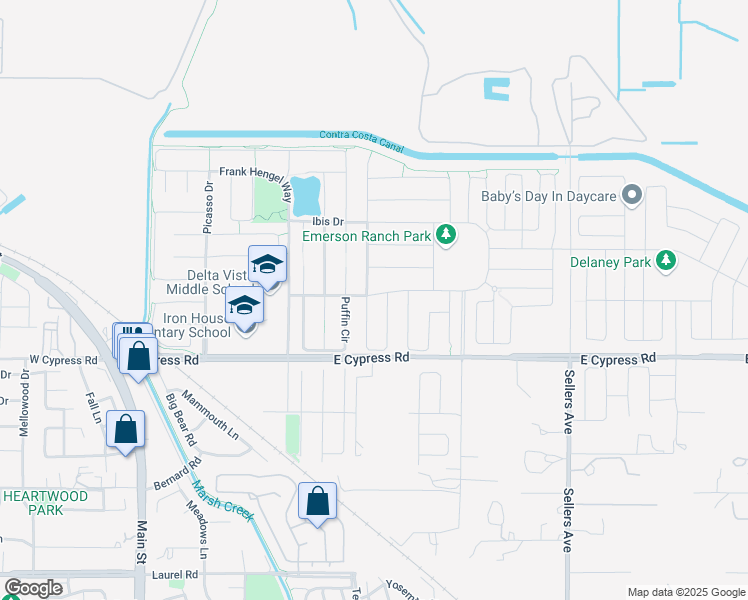 map of restaurants, bars, coffee shops, grocery stores, and more near 500 Brinwood Way in Oakley