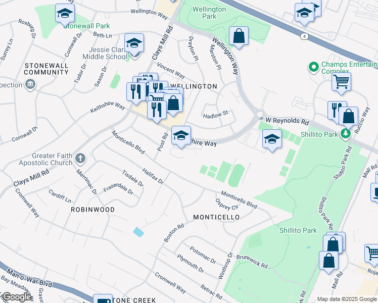 map of restaurants, bars, coffee shops, grocery stores, and more near 3280 Keithshire Way in Lexington