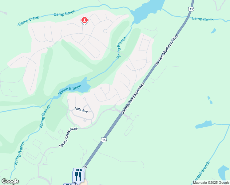 map of restaurants, bars, coffee shops, grocery stores, and more near 71 Branch Lane in Zion Crossroads