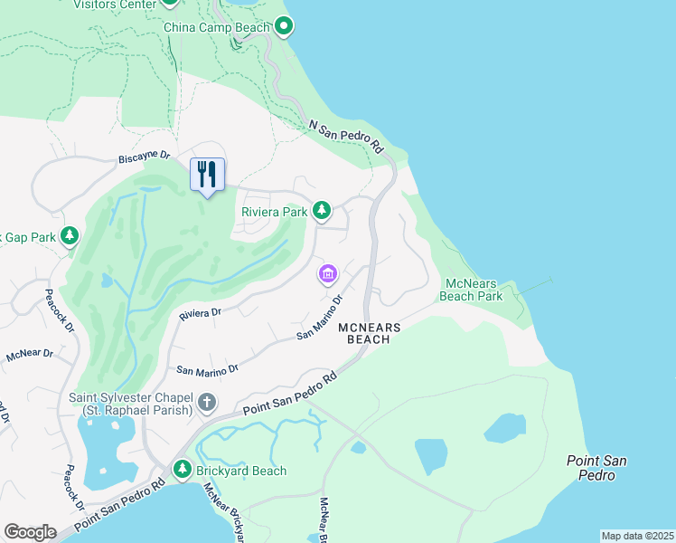 map of restaurants, bars, coffee shops, grocery stores, and more near 209 San Marino Drive in San Rafael