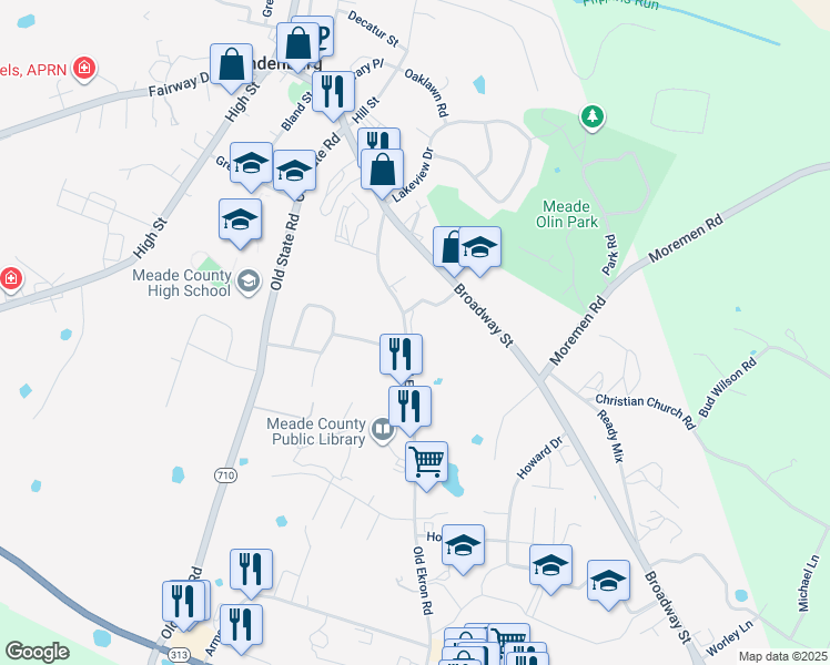 map of restaurants, bars, coffee shops, grocery stores, and more near 831-1065 Brandenburg-Ekron Road in Brandenburg