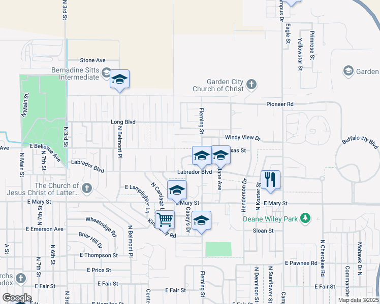map of restaurants, bars, coffee shops, grocery stores, and more near 1514 Sundance Cir in Garden City