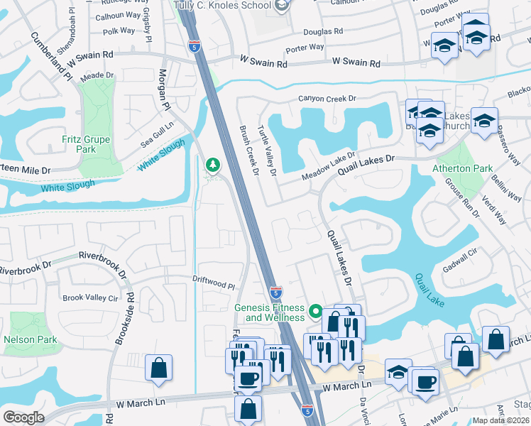 map of restaurants, bars, coffee shops, grocery stores, and more near 2719 Grizzly Hollow Way in Stockton