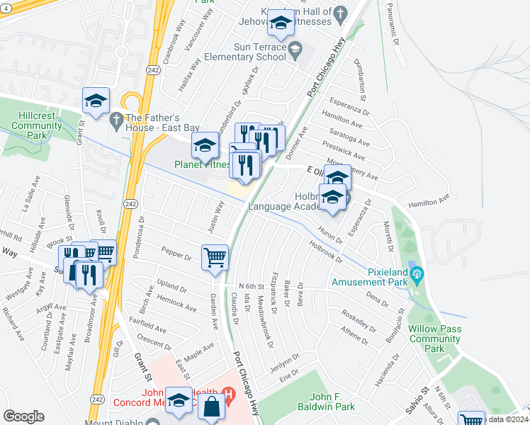 map of restaurants, bars, coffee shops, grocery stores, and more near 2324 Holbrook Drive in Concord