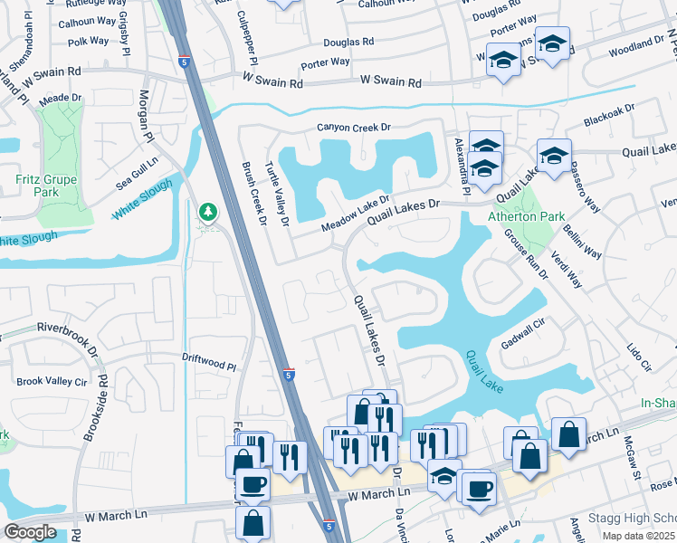 map of restaurants, bars, coffee shops, grocery stores, and more near 2602 Grizzly Hollow Way in Stockton