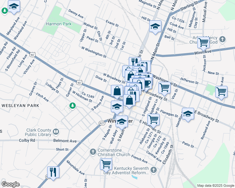 map of restaurants, bars, coffee shops, grocery stores, and more near 2 Gay Street in Winchester