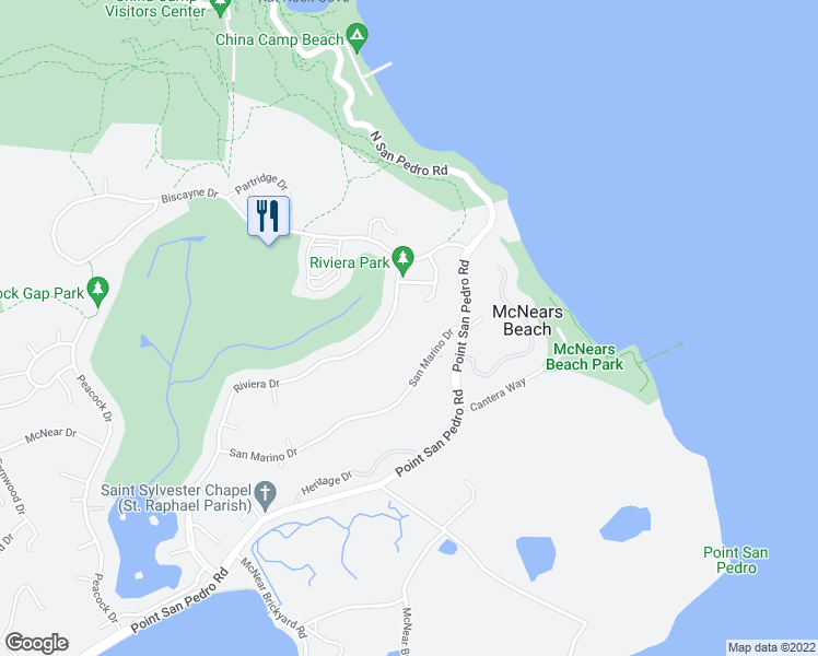 map of restaurants, bars, coffee shops, grocery stores, and more near 428 Riviera Drive in San Rafael