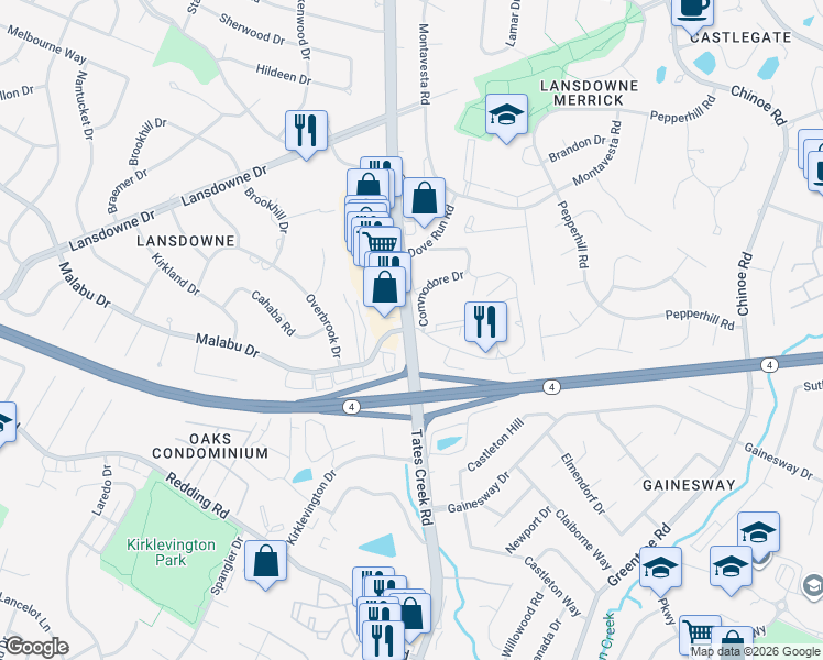 map of restaurants, bars, coffee shops, grocery stores, and more near 3380 Tates Creek Road in Lexington