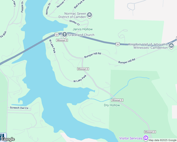 map of restaurants, bars, coffee shops, grocery stores, and more near 54-76D in Camdenton