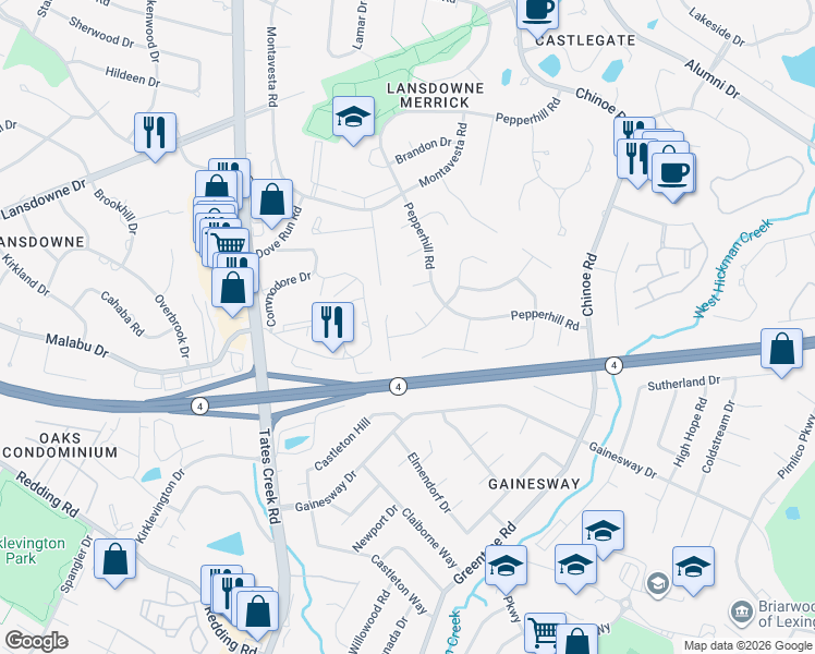 map of restaurants, bars, coffee shops, grocery stores, and more near 3405 Sanmaur Court in Lexington